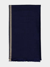 Brunello Cucinelli Blue Wool and Cashmere Striped Edge Scarf