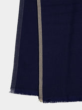 Brunello Cucinelli Blue Wool and Cashmere Striped Edge Scarf