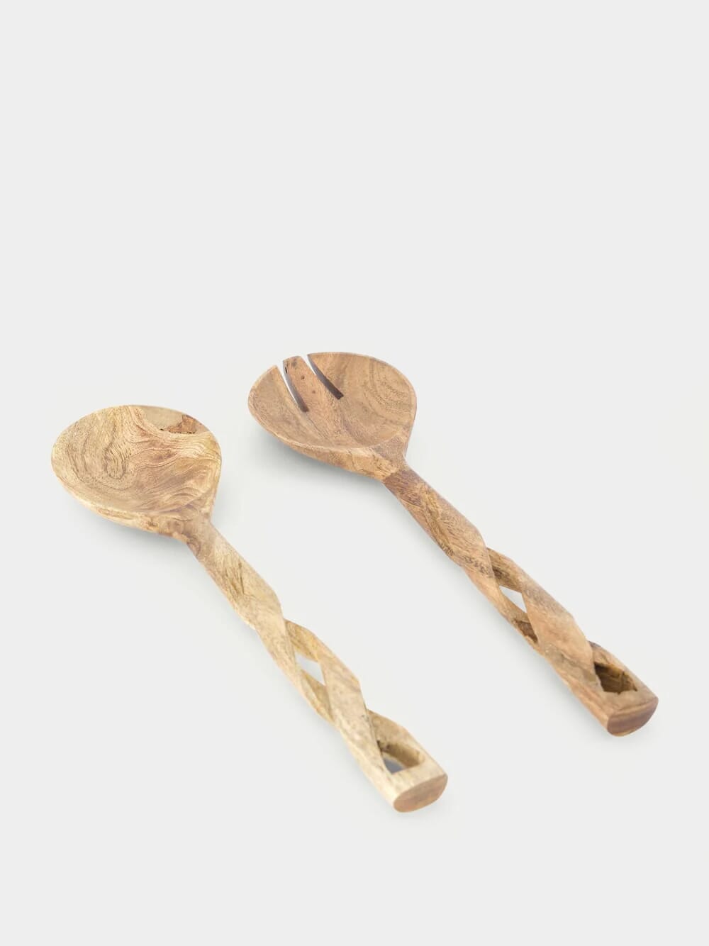 Wooden Salad Set with Twisted Handles