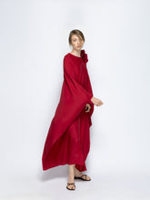 Paula Auriga Red Dahlia Silk Kaftan Dress with Detachable Flower