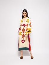 Paula Cinnabar Vanilla Custard Linen Dress with Embroidered Patches