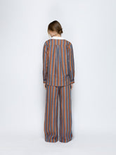 Paula Dora Blue Stripes Embroidered Striped Linen Pants