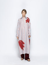 Paula Almandine Stripes Linen Dress with Embroideries