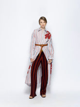 Paula Almandine Stripes Linen Dress with Embroideries