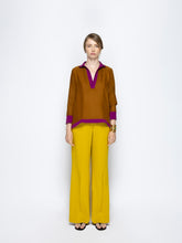 Paula Diane Caramel Café Silk V-Neck Long-Sleeve Top