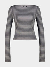Miu Miu Slate Grey and White Striped Silk Jersey Top