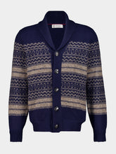 Brunello Cucinelli Blue and Brown Nordic Jacquard Cardigan