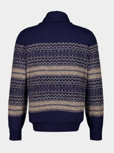 Brunello Cucinelli Blue and Brown Nordic Jacquard Cardigan