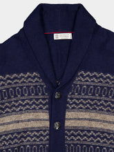 Brunello Cucinelli Blue and Brown Nordic Jacquard Cardigan