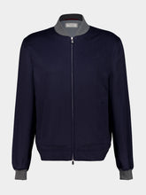 Brunello Cucinelli Dark Blue Cashmere Flannel Bomber Jacket