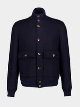 Brunello Cucinelli Navy Blue Wool Bomber Jacket