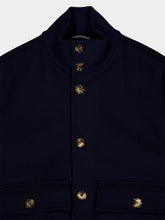 Brunello Cucinelli Navy Blue Wool Bomber Jacket