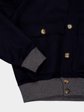 Brunello Cucinelli Navy Wool Jacket with Grey Knit Trim