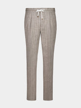 Brunello Cucinelli Brown Chalk Stripe Linen Drawstring Trousers