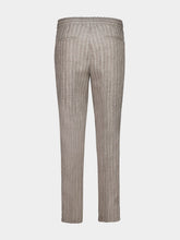 Brunello Cucinelli Brown Chalk Stripe Linen Drawstring Trousers
