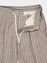 Brunello Cucinelli Brown Chalk Stripe Linen Drawstring Trousers