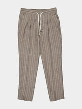 Brunello Cucinelli Brown Chalk Stripe Linen Drawstring Trousers