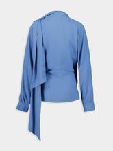 Paula Narcissus Dutch Blue Wrap Top with Collar Tie