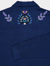 Baziszt Navy Blue Neon Hand-Embroidered Shirt