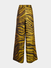 Paula Nuria Tigerstripes Wide-Leg Printed Pants with Velvet Trim