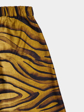 Paula Nuria Tigerstripes Wide-Leg Printed Pants with Velvet Trim