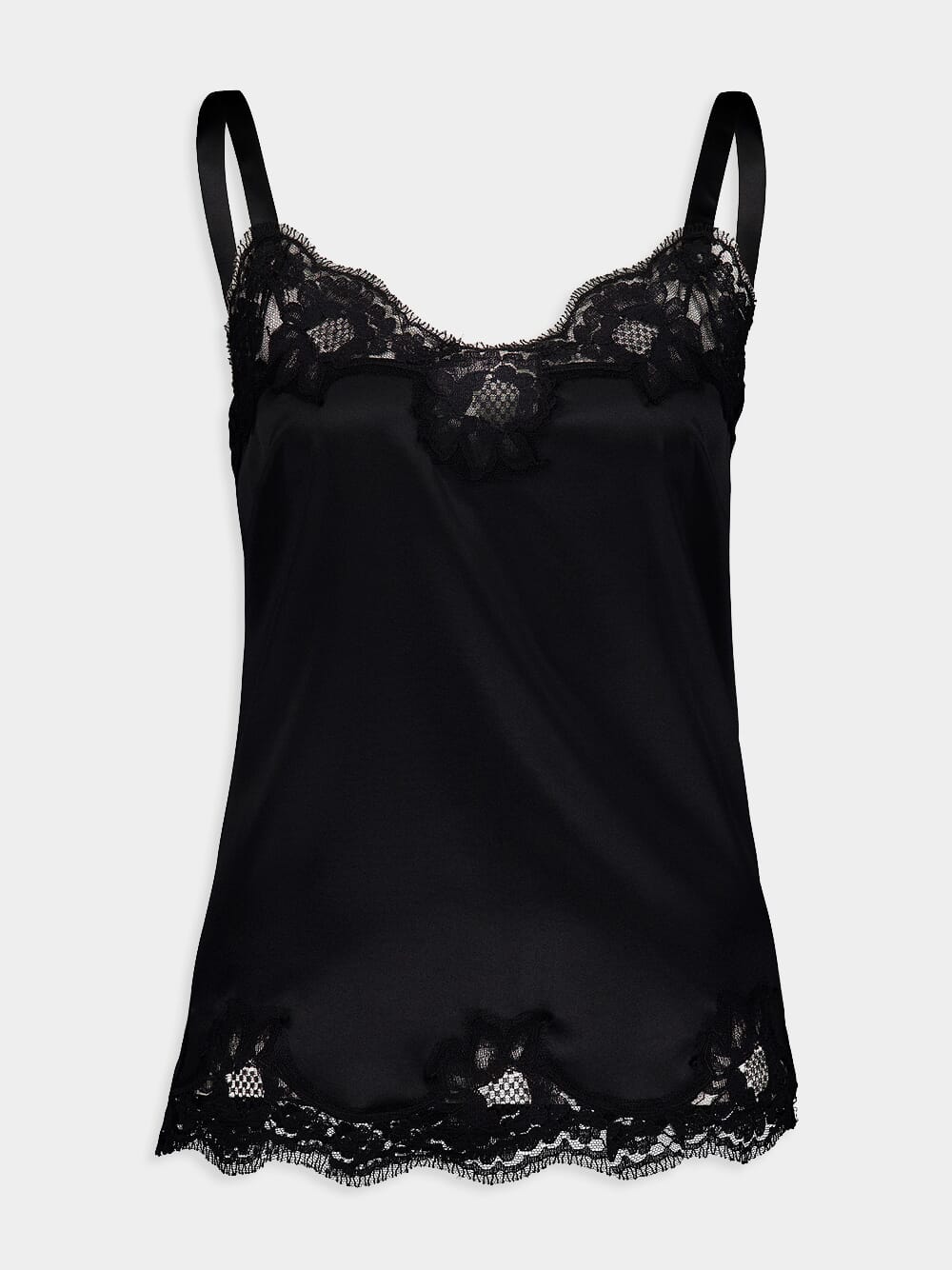 Black Lace-Trim Silk Top