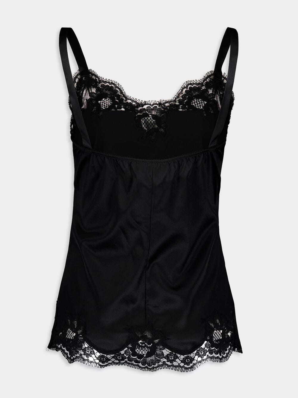 Black Lace-Trim Silk Top