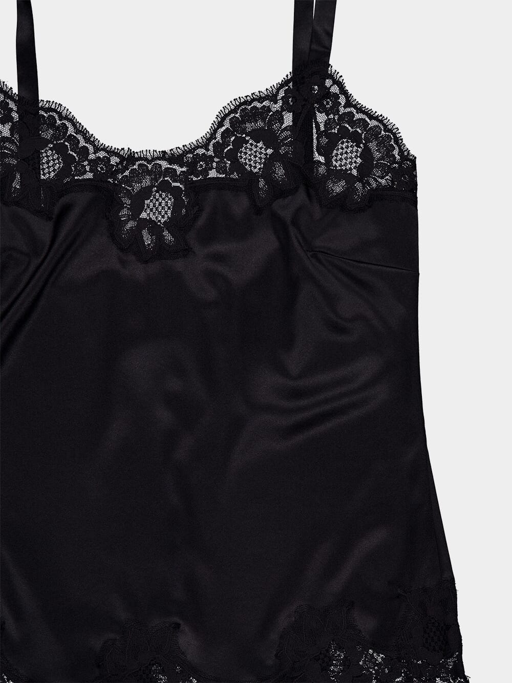 Black Lace-Trim Silk Top