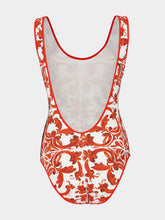 Dolce & Gabbana Orange Majolica Print One-Piece Swimsuit