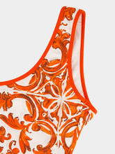 Dolce & Gabbana Orange Majolica Print One-Piece Swimsuit