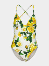Dolce & Gabbana Rose Print Plunging Neckline Swimsuit