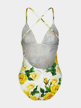 Dolce & Gabbana Rose Print Plunging Neckline Swimsuit