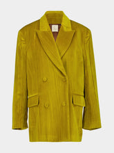 Paula Olimpia Golden Palm Velvet Plissé Blazer
