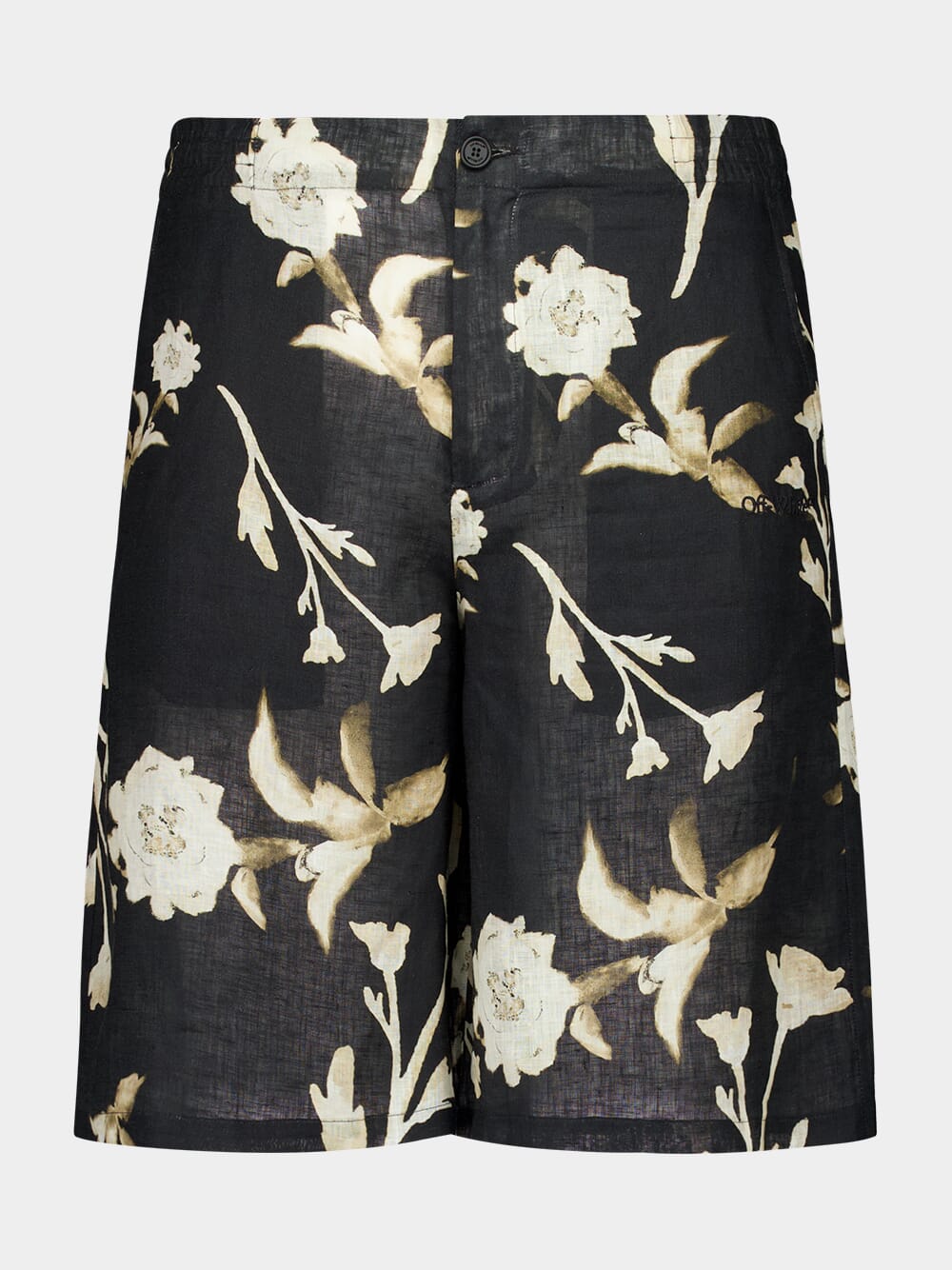 Black Linen Shorts with Floral Print