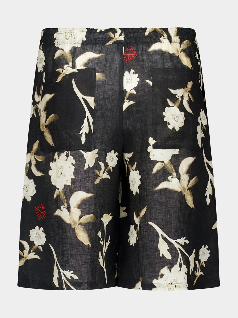 Black Linen Shorts with Floral Print