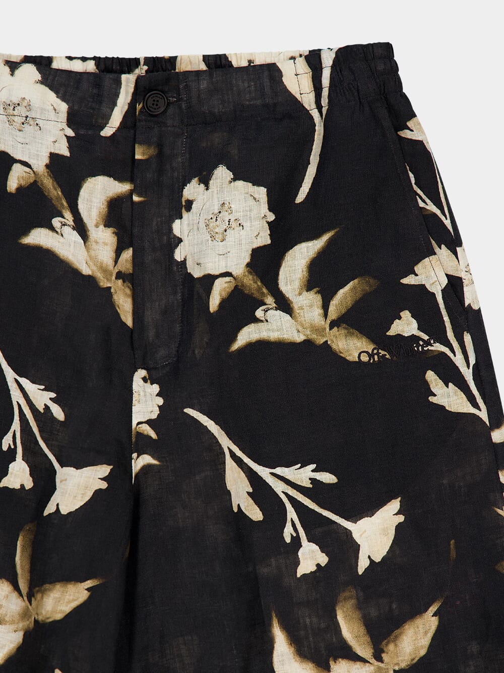 Black Linen Shorts with Floral Print