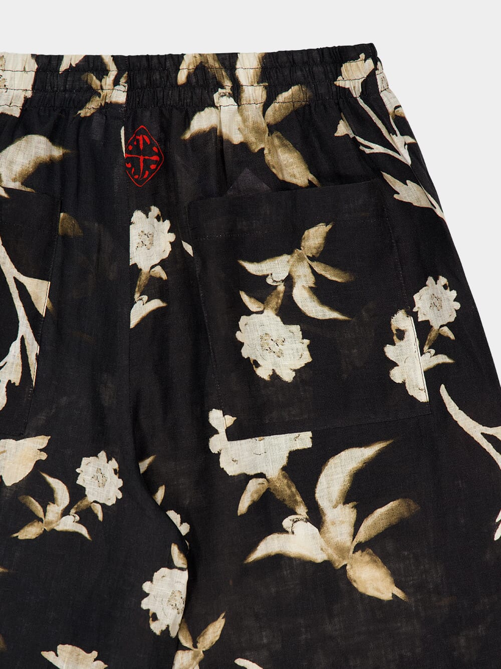 Black Linen Shorts with Floral Print