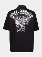 Off-White Black Cartoon Print Poplin Bowling Shirt