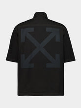 Black Short-Sleeve Arrow Zip Cotton Shirt