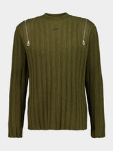 Off-White Beech Brown White Ribbed Wool Jumper with Side Zips