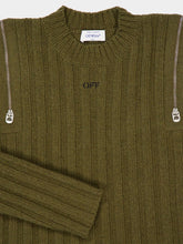 Off-White Beech Brown White Ribbed Wool Jumper with Side Zips