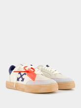 Off-White Beige and Blue Vulcanized Low-Top Sneakers