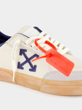 Off-White Beige and Blue Vulcanized Low-Top Sneakers