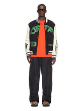 Off-White Black Crocodile Wool and Leather Varsity Jacket