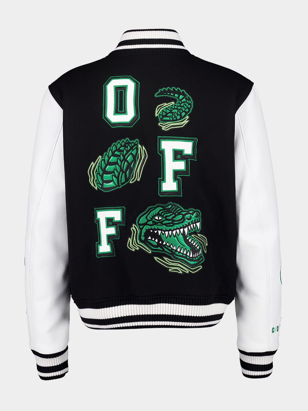 Black Crocodile Wool and Leather Varsity Jacket