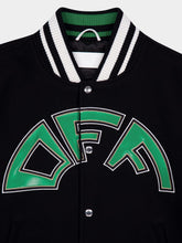 Off-White Black Crocodile Wool and Leather Varsity Jacket