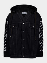 Off-White Black Hooded Diag Boro Cotton Denim Jacket