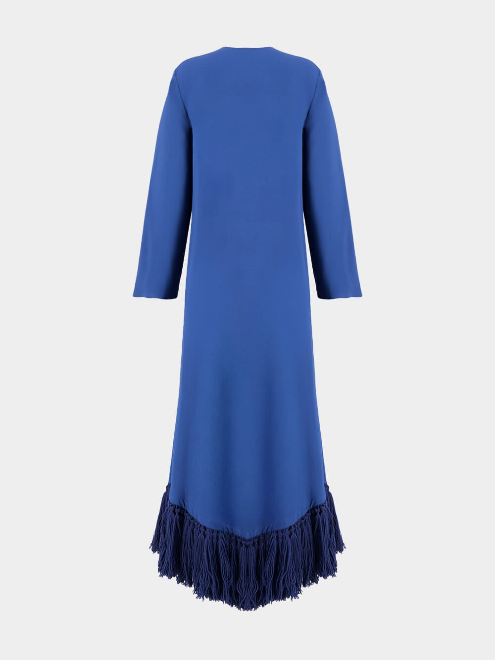 Onyx Estate Blue Chenille Embroidered Dress with Fringes