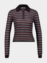Prada Brown Striped Virgin Wool Silk Polo Top