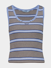 Prada Blue and White Striped Cotton Knit Tank Top